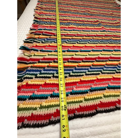 Mid-Century Vintage Rainbow Striped Afghan Blanket Throw Cottage Grandma style - Picture 4 of 7